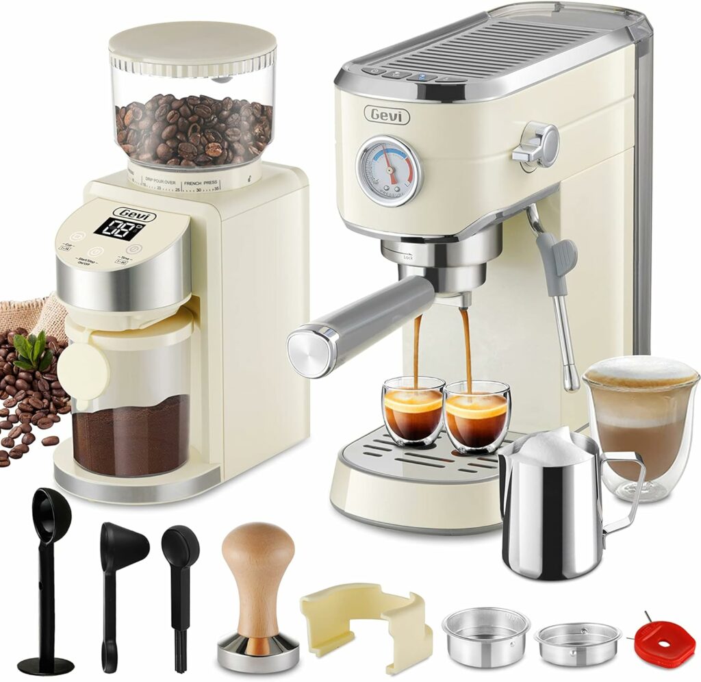 Gevi 20 Bar Professional Espresso Machine with 35 Precise Grind Settings Burr Coffee Grinder