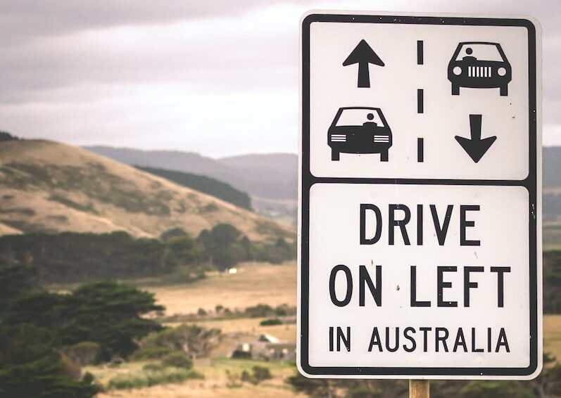 Drive On left street signage