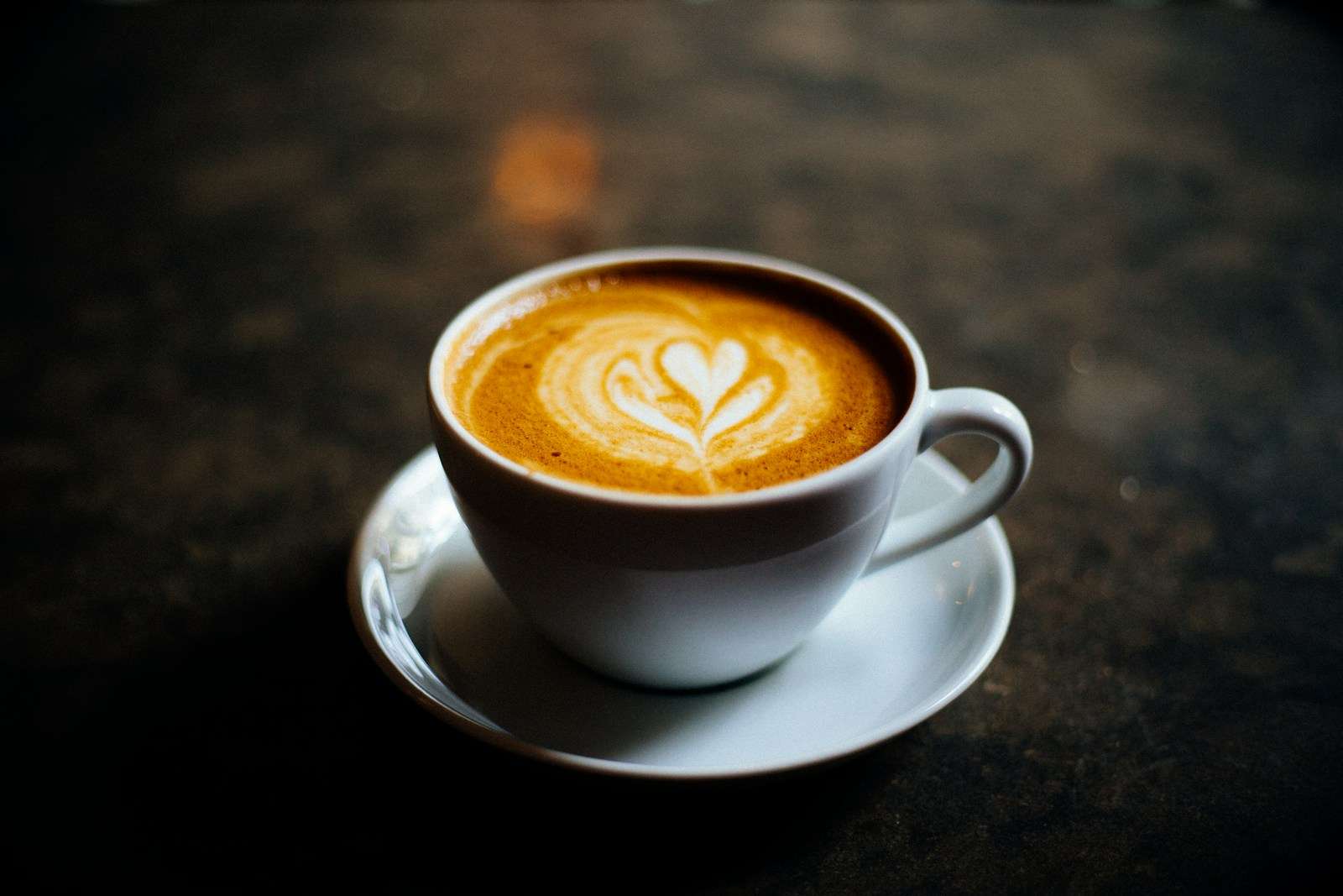 a latte cup of coffee on saucer