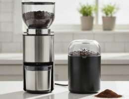 A burr grinder and a blade grinder side by side