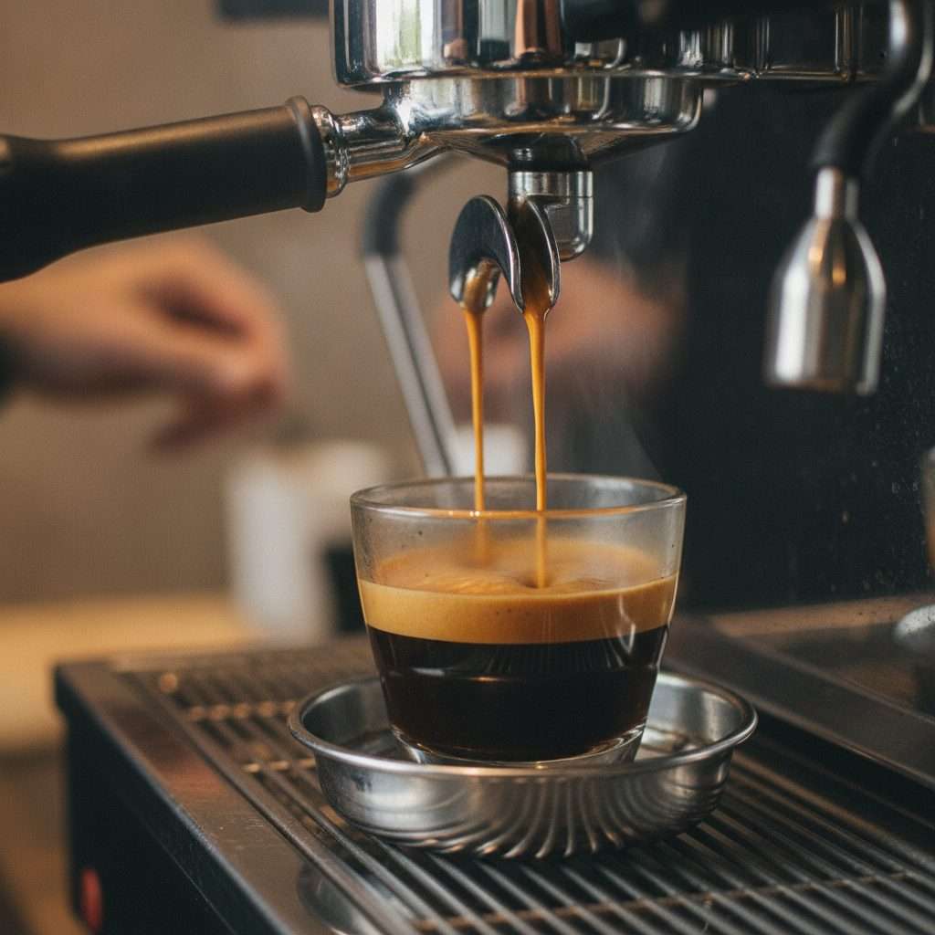 Espresso machine pulling a shot with crema
