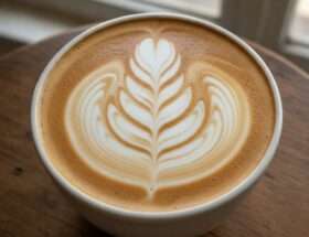 Latte with an elegant rosetta latte art design