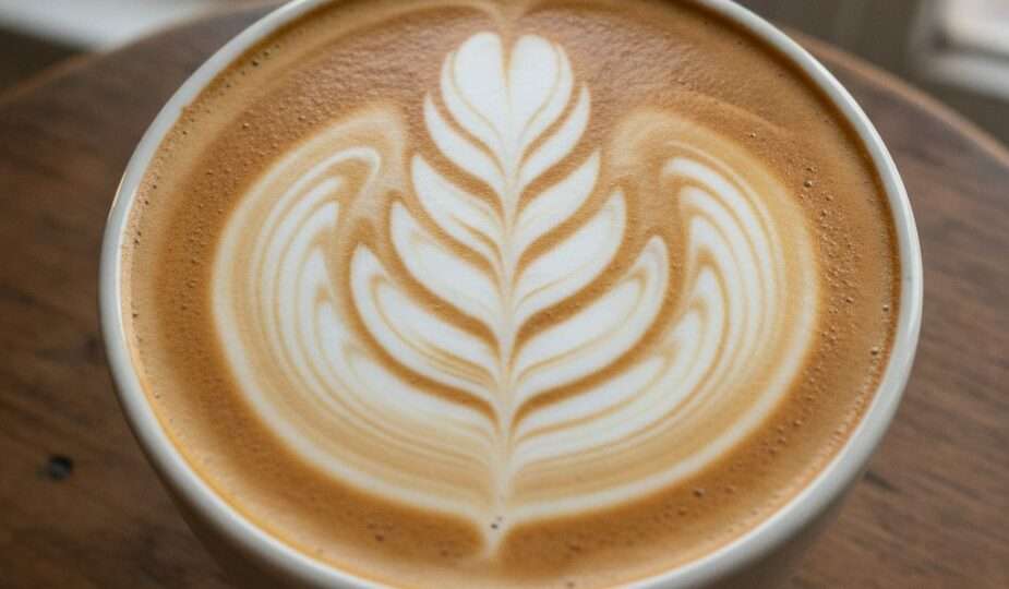 Latte with an elegant rosetta latte art design