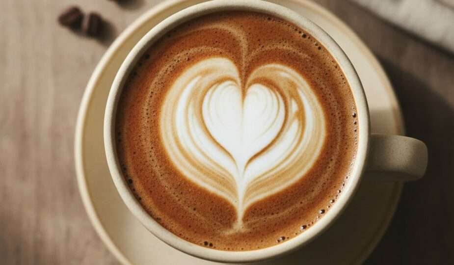 Latte with a poured heart latte art design
