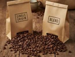 Single origin and blend coffee bags with beans