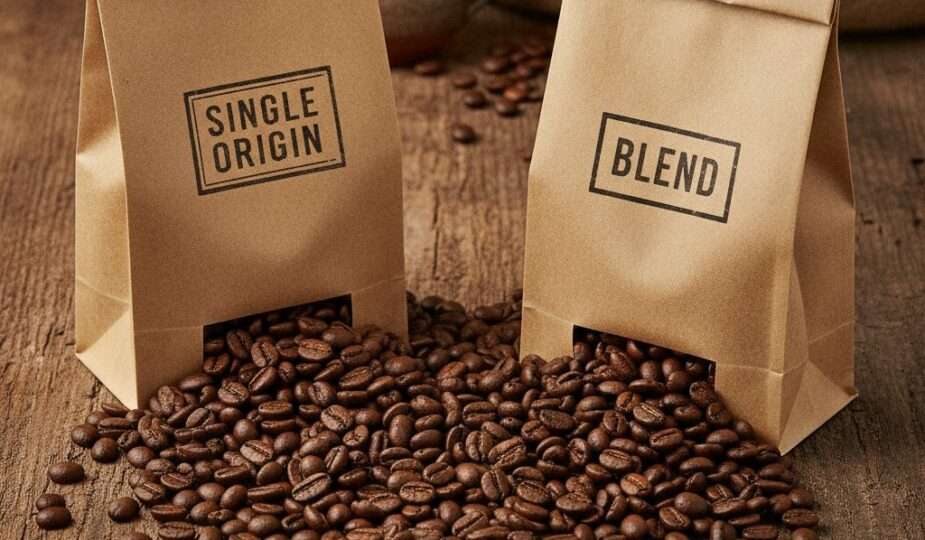 Single origin and blend coffee bags with beans