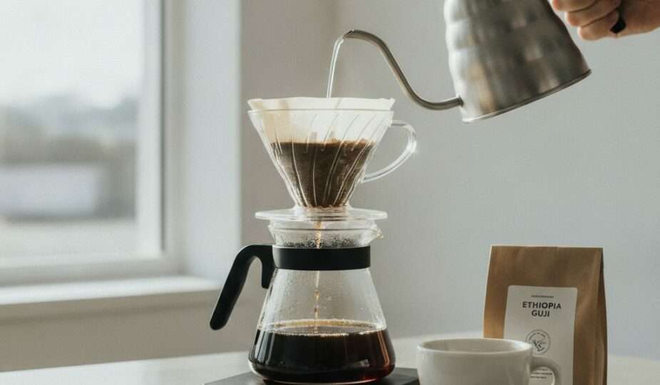 Specialty coffee pour-over and tasting setup