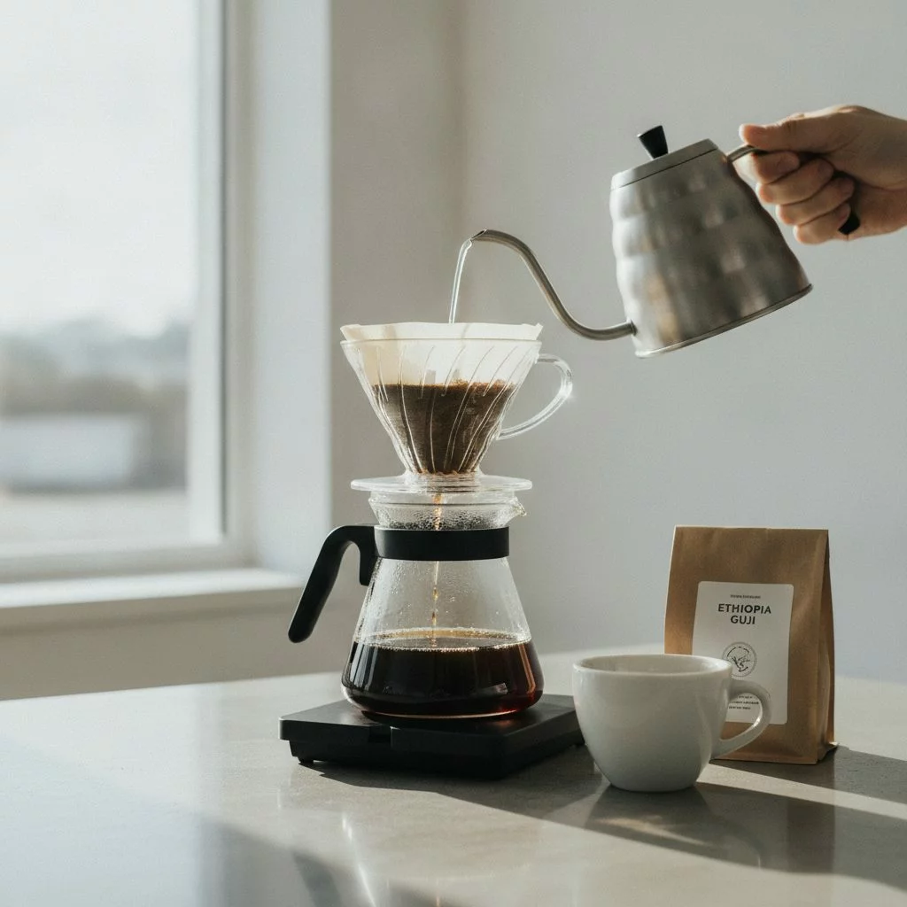 Specialty coffee pour-over and tasting setup